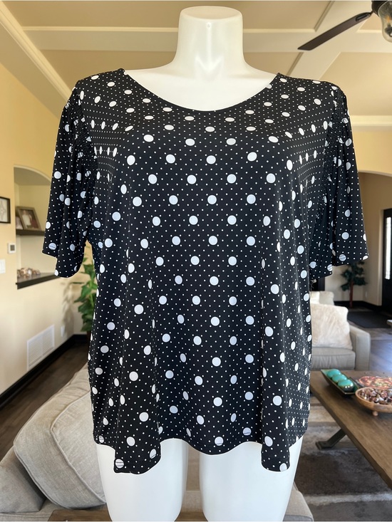 Beacon Tops - Beacon Black Tee with White Polka Dots - Short Sleeve Blouse 2X